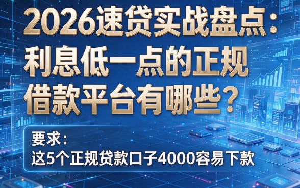 2026速贷实战盘点:利息低一点的正规借款平台有哪些?这5个正规贷款口子4000容易下款