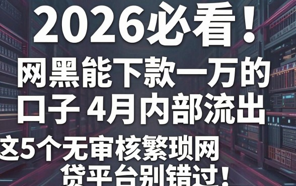 2026必看！网黑能下款一万的口子4月内部流出，这5个无审核繁琐网贷平台别错过
