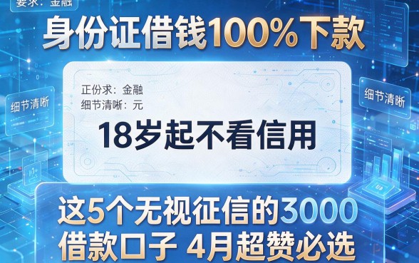 身份证借钱100%下款,18岁起不看信用,这5个无视征信的3000元借款口子4月超赞必选