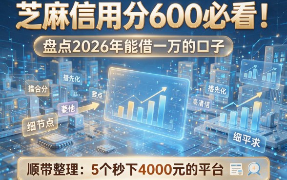 芝麻信用分600必看!盘点2026年能借一万的口子,顺带整理5个秒下4000元的平台