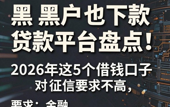 黑户也下款的贷款平台盘点！2026年这5个借钱口子对征信要求不高，轻松到账2000