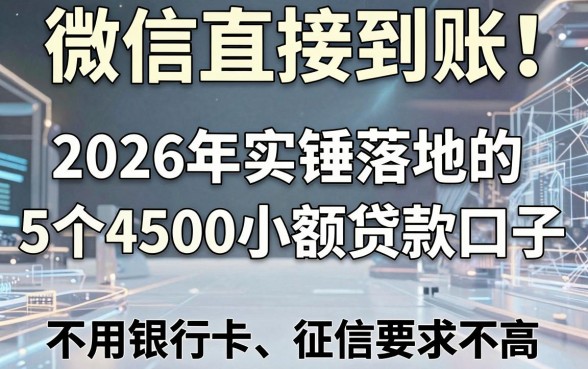 微信直接到账!2026年实锤落地的5个4500小额贷款口子,不用银行卡、征信要求不高