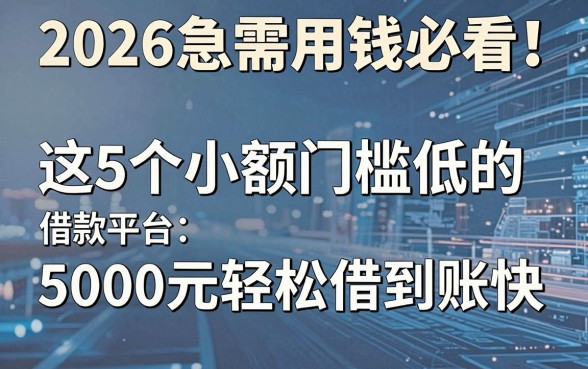 2026急需用钱必看!这5个小额门槛低的借款平台,5000元轻松借到账快