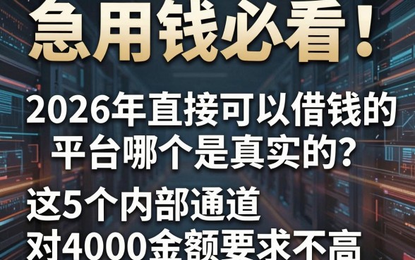 急用钱必看!2026年直接可以借钱的平台哪个是真实的?这5个内部通道对4000金额要求不高