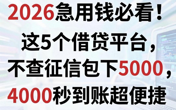 2026急用钱必看!这5个借贷平台不查征信包下5000,4000秒到账超便捷