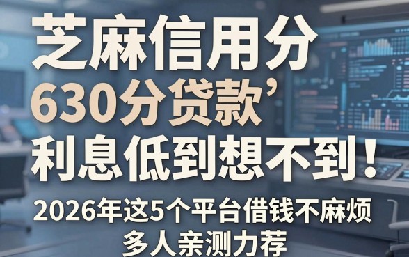 芝麻信用分630分贷款利息低到想不到！2026年这5个平台借钱不麻烦，多人亲测力荐