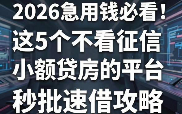 2026急用钱必看！这5个不看征信小额贷款的平台，7000元秒批速借攻略