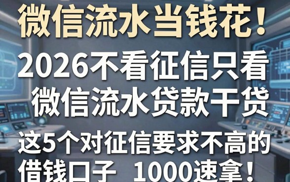 微信流水当钱花!2026不看征信只看微信流水贷款干货,这5个对征信要求不高的借钱口子1000速拿
