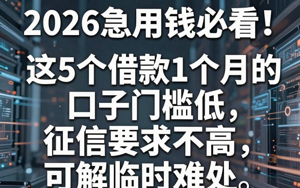 2026急用钱必看!这5个借款1个月的口子门槛低,征信要求不高可解临时难处