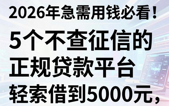 2026年急需用钱必看!5个不查征信的正规贷款平台,轻松借到5000元