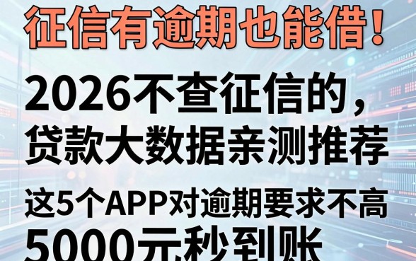征信有逾期也能借!2026不查征信的贷款大数据亲测推荐,这5个APP对逾期要求不高,5000元秒到账