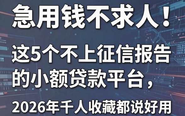 急用钱不求人!这5个不上征信报告的小额贷款平台,2026年千人收藏都说好用
