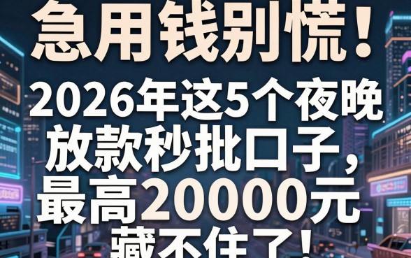 急用钱别慌!2026年这5个夜晚放款秒批口子,最高20000元藏不住了!