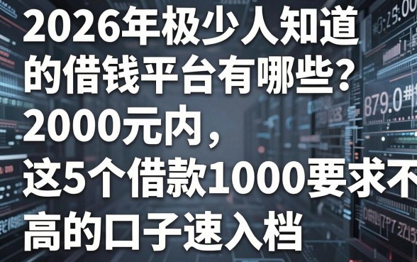2026年极少人知道的借钱平台有哪些？2000元内这5个借款1000要求不高的口子速入档