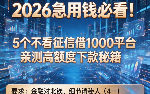 2026急用钱必看!5个不看征信借1000平台亲测高额度下款秘籍