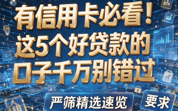 有信用卡必看!这5个好贷款的口子千万别错过,严筛精选速览
