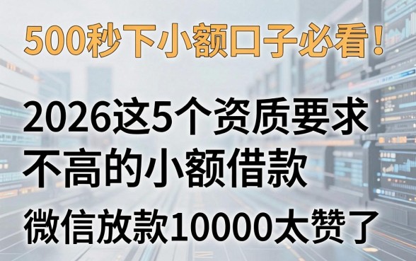 500秒下小额口子必看!2026这5个资质要求不高的小额借款,微信放款10000太赞了