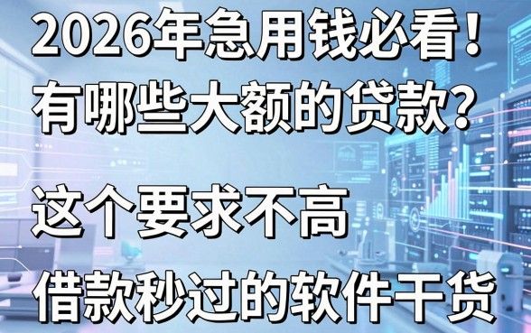 2026年急用钱必看！有哪些大额的贷款？这5个要求不高、借款秒过的软件干货
