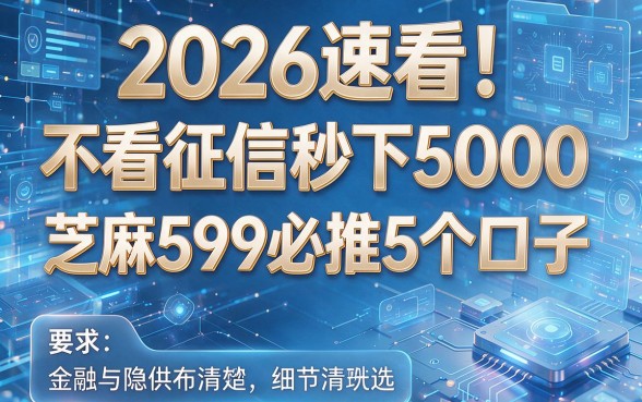 2026速看!不看征信秒下5000,芝麻599必推5个口子