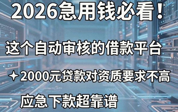 2026急用钱必看!这5个自动审核的借款平台,2000元贷款对资质要求不高,应急下款超靠谱!
