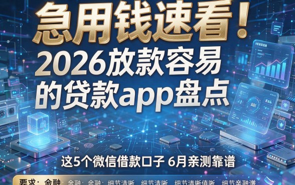 急用钱速看!2026放款容易的贷款app盘点,这5个微信借款口子6月亲测靠谱