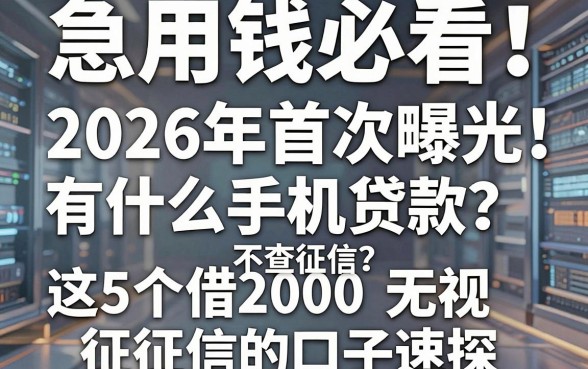 急用钱必看!2026年首次曝光:有什么手机贷款不查征信?这5个借2000无视征信的口子速探