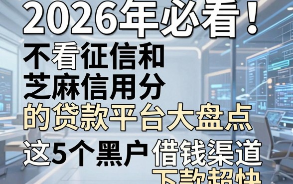 2026年必看!不看征信和芝麻信用分的贷款平台大盘点,这5个黑户借钱渠道下款超快!