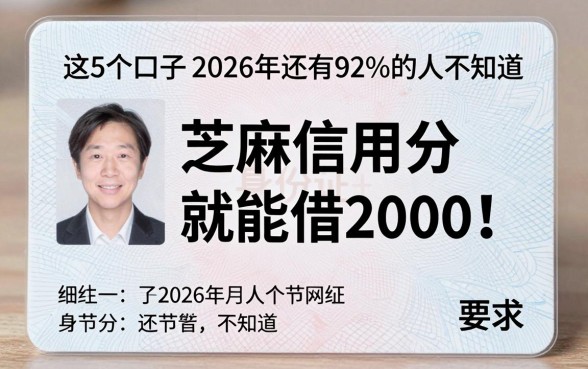 身份证+芝麻信用分就能借2000!这5个口子2026年还有92%的人不知道