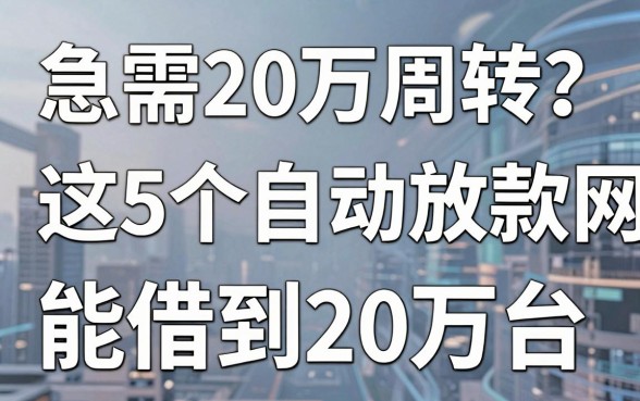 急需20万周转?这5个自动放款网贷平台能借到20万!