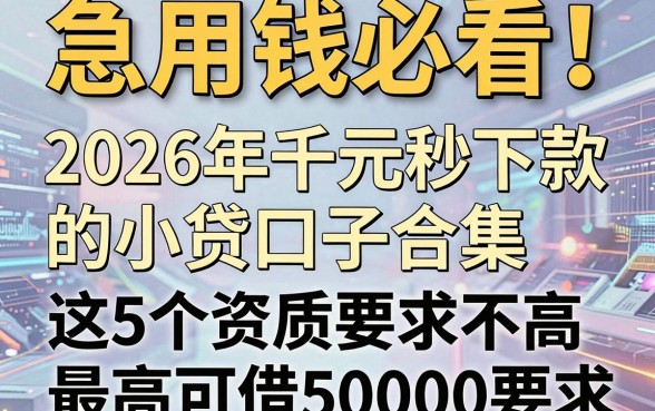 急用钱必看!2026年千元秒下款的小贷口子合集,这5个资质要求不高、最高可借50000