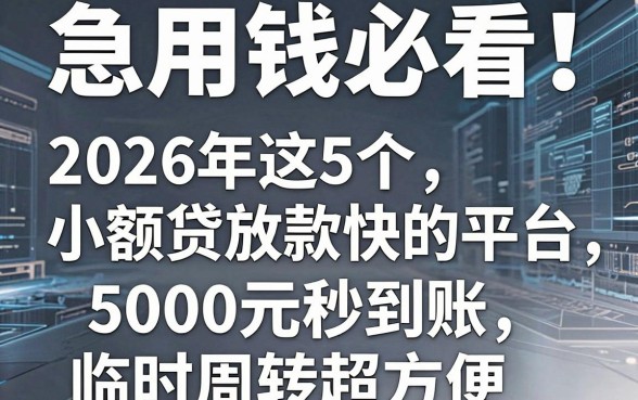 急用钱必看!2026年这5个小额贷放款快的平台,资质要求不高,5000元秒到账临时周转超方便