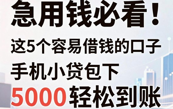 急用钱必看!这5个容易借钱的口子,手机小贷包下5000轻松到账