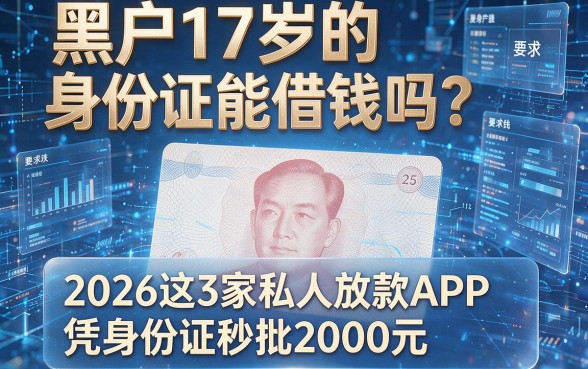 黑户17岁的身份证能借钱吗?2026这3家私人放款APP凭身份证秒批2000元