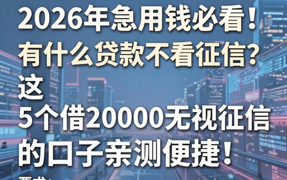 2026年急用钱必看!有什么贷款不看征信?这5个借20000无视征信的口子亲测便捷