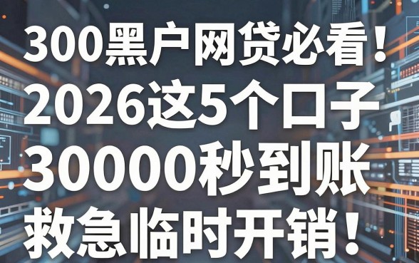 300黑户网贷必看！2026这5个口子，30000秒到账救急临时开销