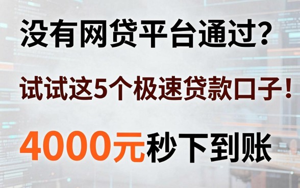 没有网贷平台通过？试试这5个极速贷款口子，4000元秒下到账！