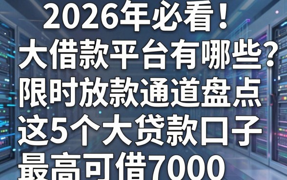 2026年必看!大借款平台有哪些?限时放款通道盘点,这5个大贷款口子最高可借7000