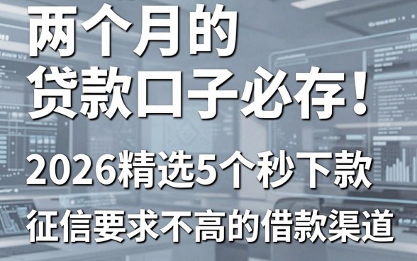 两个月的贷款口子必存！2026精选5个秒下款、征信要求不高的借款渠道