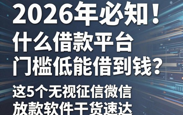 2026年必知!什么借款平台门槛低能借到钱?这5个无视征信微信放款软件干货速达