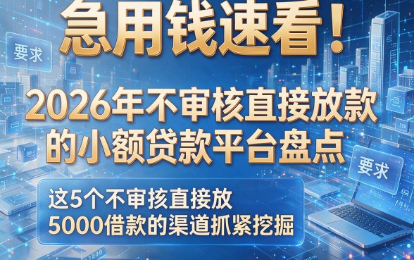 急用钱速看！2026年不审核直接放款的小额贷款平台盘点，这5个不审核直接放5000借款的渠道抓紧挖掘