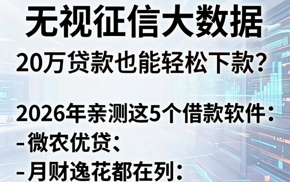 无视征信大数据，20万贷款也能轻松下款？2026年亲测这5个借款软件，微农优贷、月财逸花都在列！