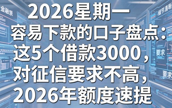 2026星期一容易下款的口子盘点:这5个借款3000对征信要求不高,2026年额度速提