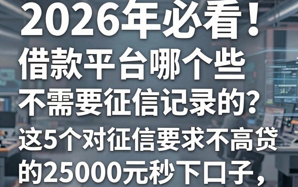 2026年必看！借款平台哪个些不需要征信记录的？这5个对征信要求不高的贷款口子，2500元秒下！