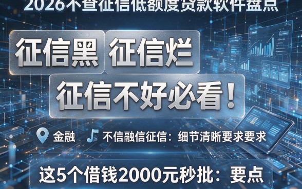征信黑、征信烂、征信不好必看!2026不查征信低额度贷款软件盘点,这5个借钱2000元秒批