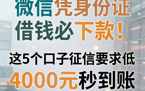微信凭身份证借钱必下款！这5个口子征信要求低，4000元秒到账