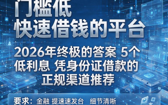 门槛低快速借钱的平台,2026年终极的答案5个低利息凭身份证借款的正规渠道推荐