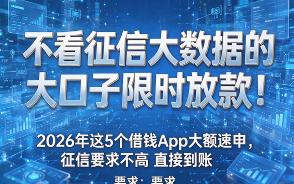 不看征信大数据的大口子限时放款!2026年这5个借钱App大额速申,征信要求不高直接到账