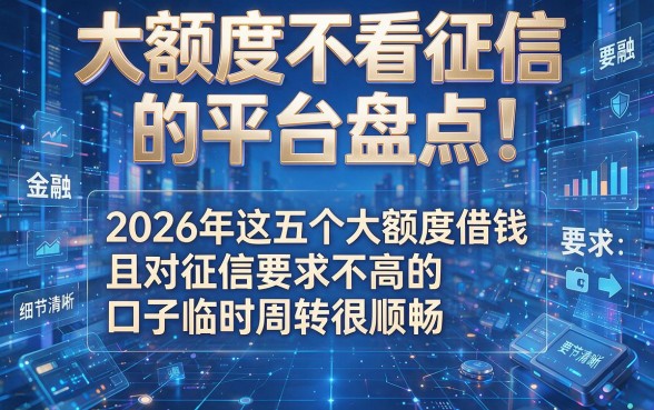 大额度不看征信的平台盘点!2026年这五个大额度借钱且对征信要求不高的口子临时周转很顺畅
