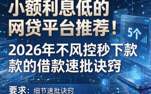 小额利息低的网贷平台推荐：5个2026年不风控秒下款的借款速批诀窍