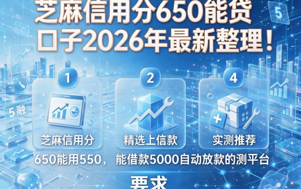 芝麻信用分650能贷口子2026年最新整理!精选5个芝麻信用分650能借款5000自动放款的平台实测推荐